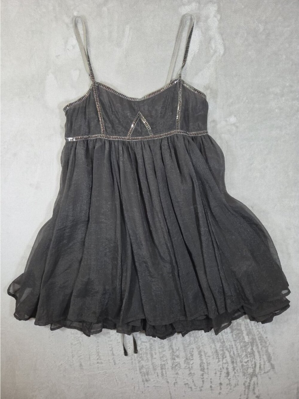Vintage Cecico Grey Flowy Babydoll Mini Dress Whimsygoth ,Y2k Large
